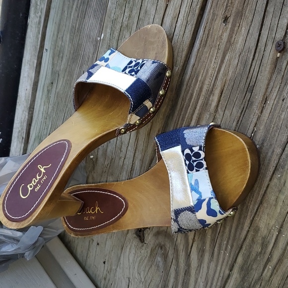 Coach Allissa Wooden Denim Patchwork Kitten Heel Size 7 - Picture 8 of 12